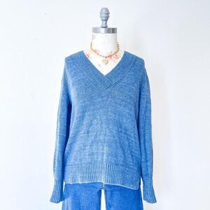 gap 100% cotton blue v‎ neck sweater womens small